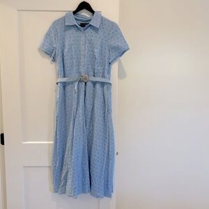 Lauren Ralph Lauren Blue eyelet midi-dress w/ belt, size 14 excellent condition